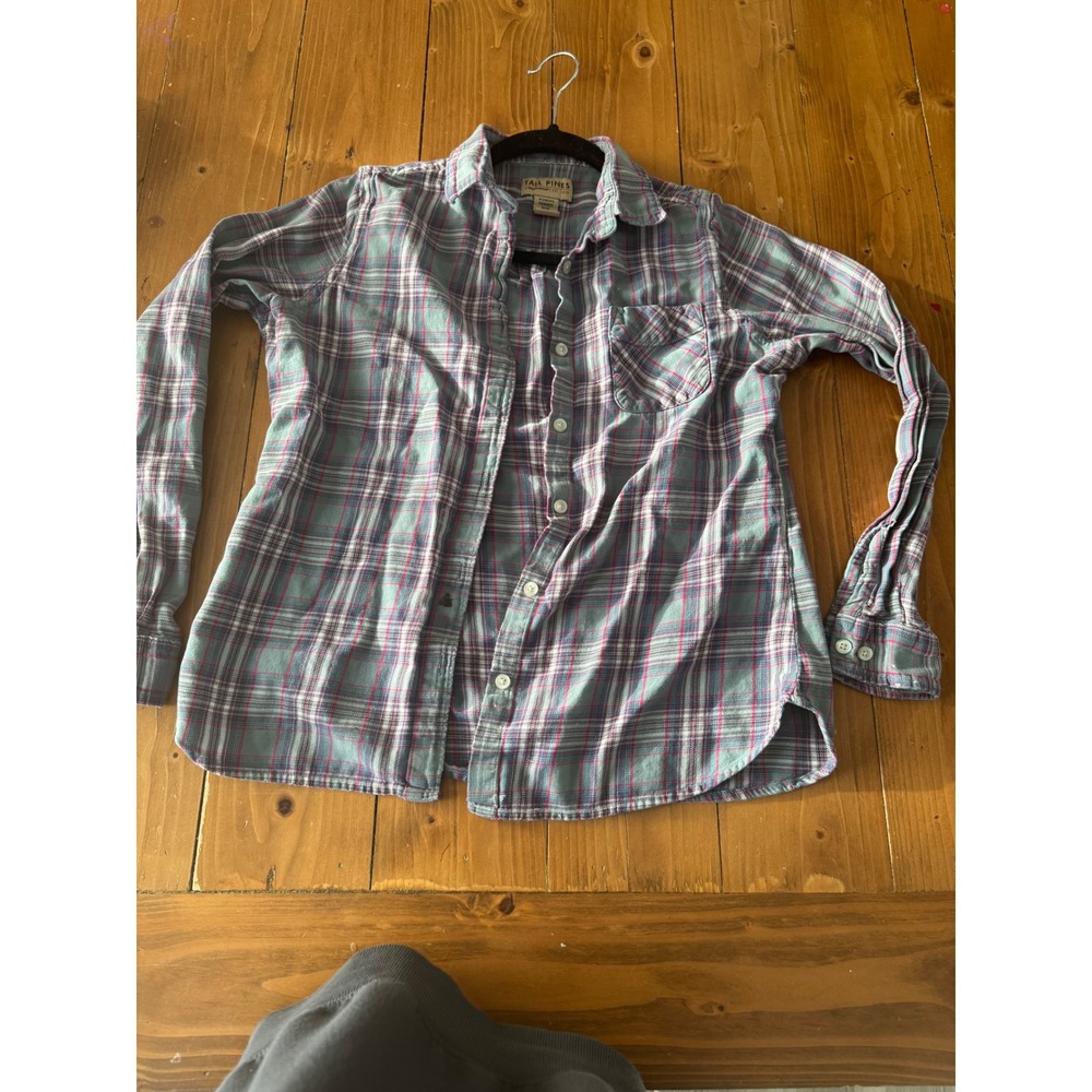 Woolrich Tall Pines Plaid Flannel Button Up Women's M Blue Pink Long Sleeve